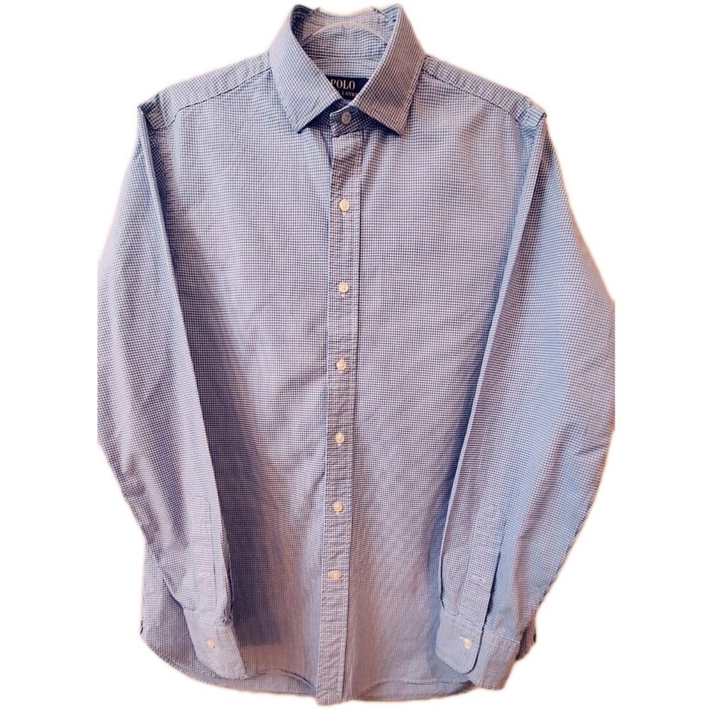 Polo Ralph Lauren Button Down Shirt Mens Blue White Gingham Check Sz 15 1/2, 39